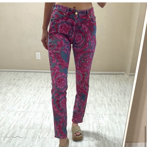 Vintage Versace Floral painted Jeans - Picture 5 of 15